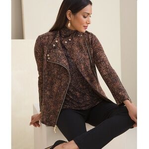 Chico’s Easy Chic Bonded Python Print Moto Jacket